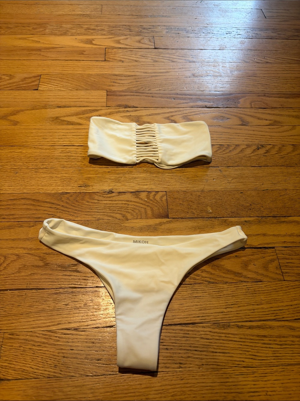 Mikoh Bone color Bandeau Bikini Set - XS Strapless Swim Top & S Low-Rise Bottom